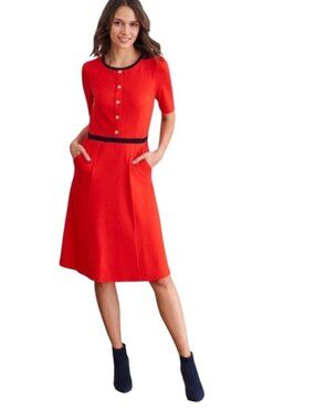 Boden NWT Marie Classic Preppy Ponte Knit Red Fit & Flare Dress US 4 Petite 4P